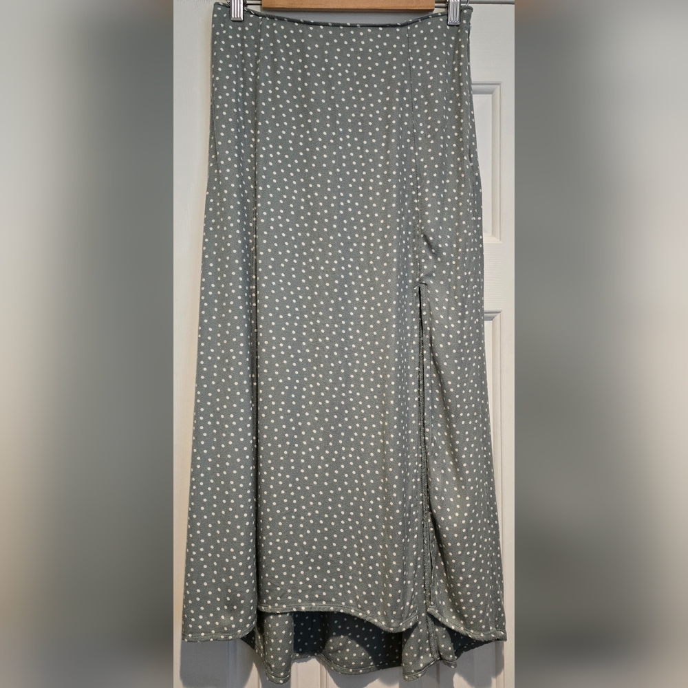 Women's Abercrombie & Fitch Green White Polka Dots Midi Skirt Hi Low Hem Size Sm